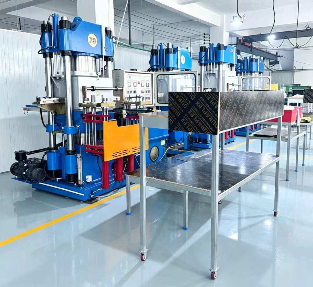 Factory production area with blue molding machines