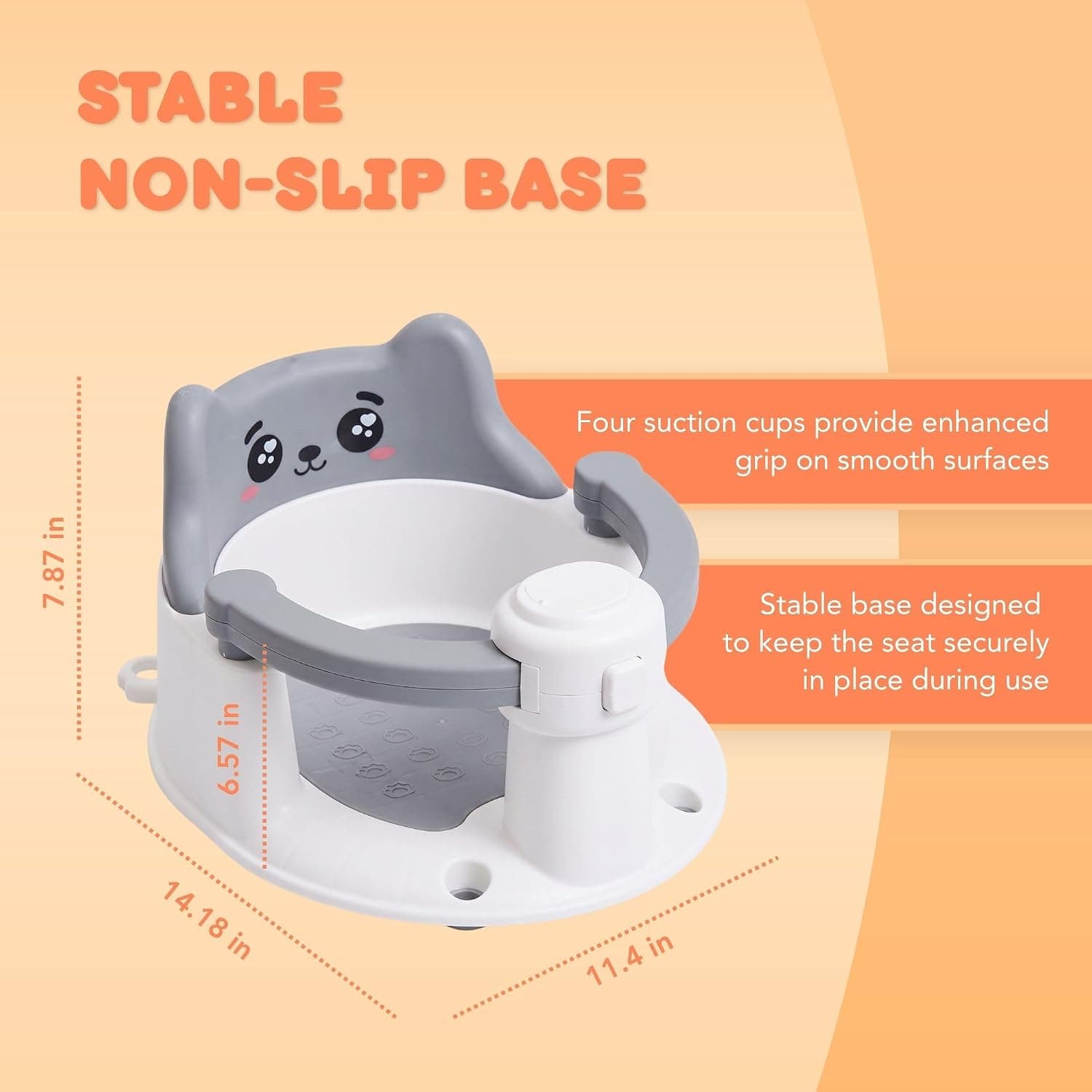 Siège de bain avec autocollant thermomètre, gris