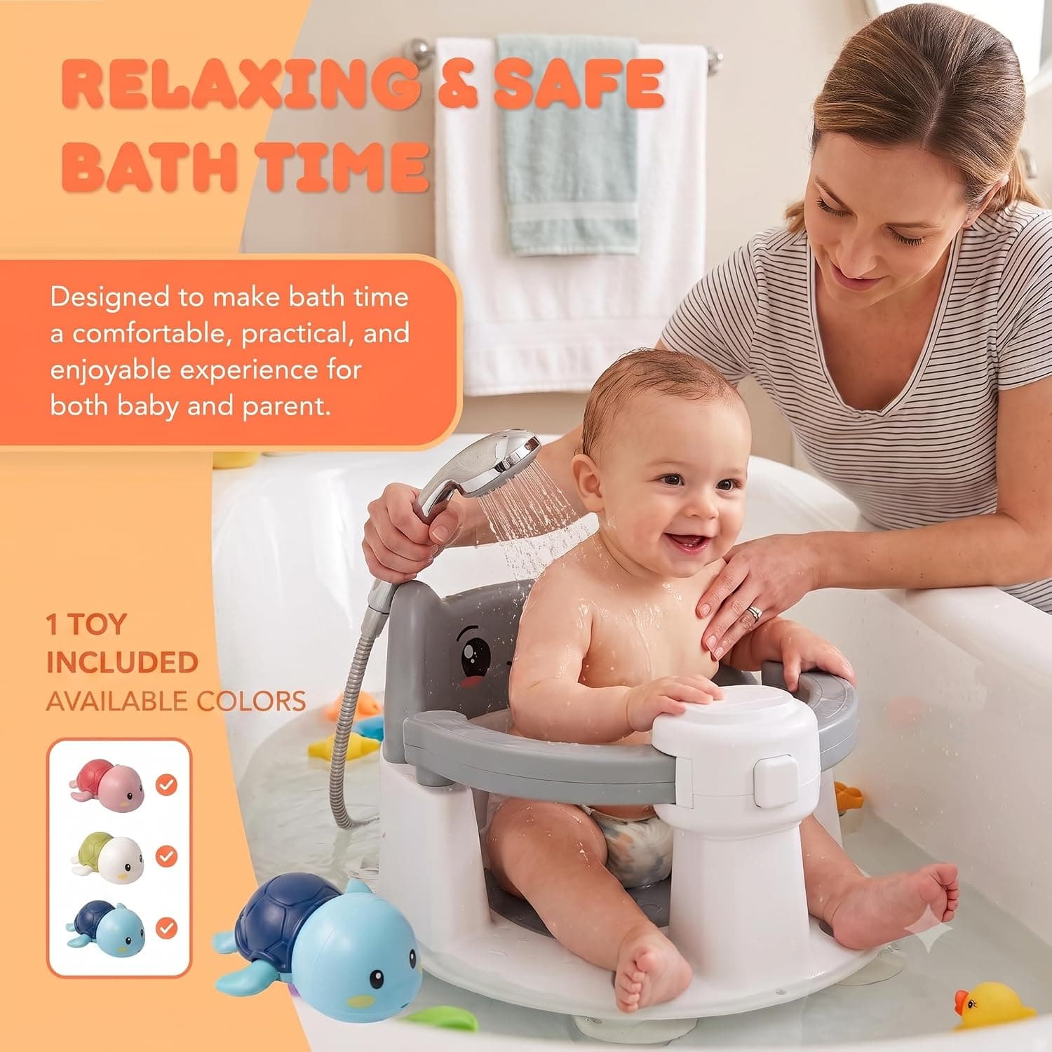 Siège de bain avec autocollant thermomètre, gris