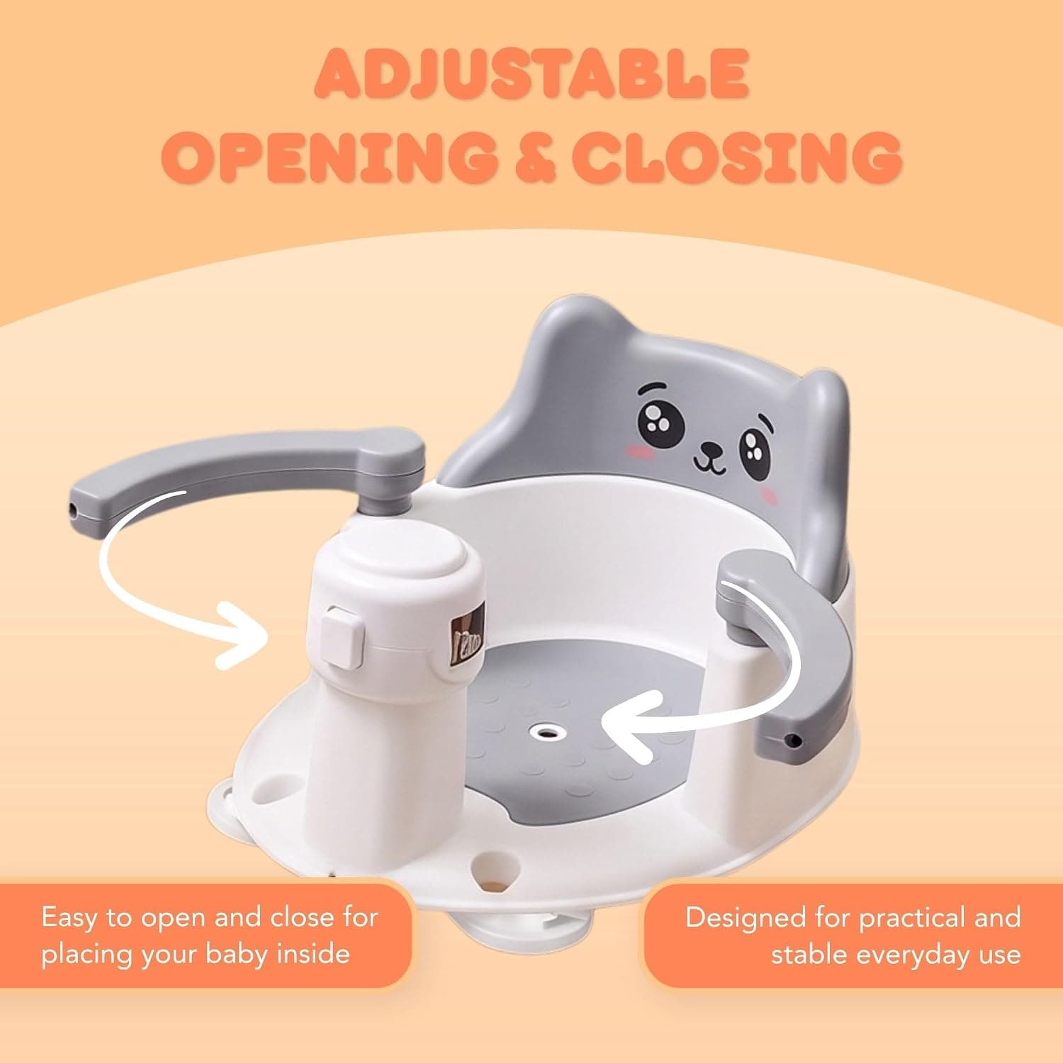 Siège de bain avec autocollant thermomètre, gris